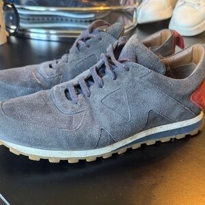 M. Gemi Gray and Red Suede Sneakers